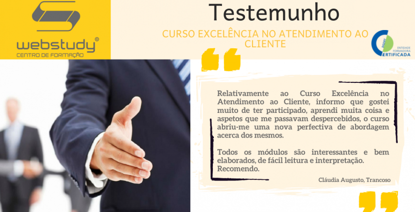 Testemunho Curso Excelência no Atendimento ao Cliente